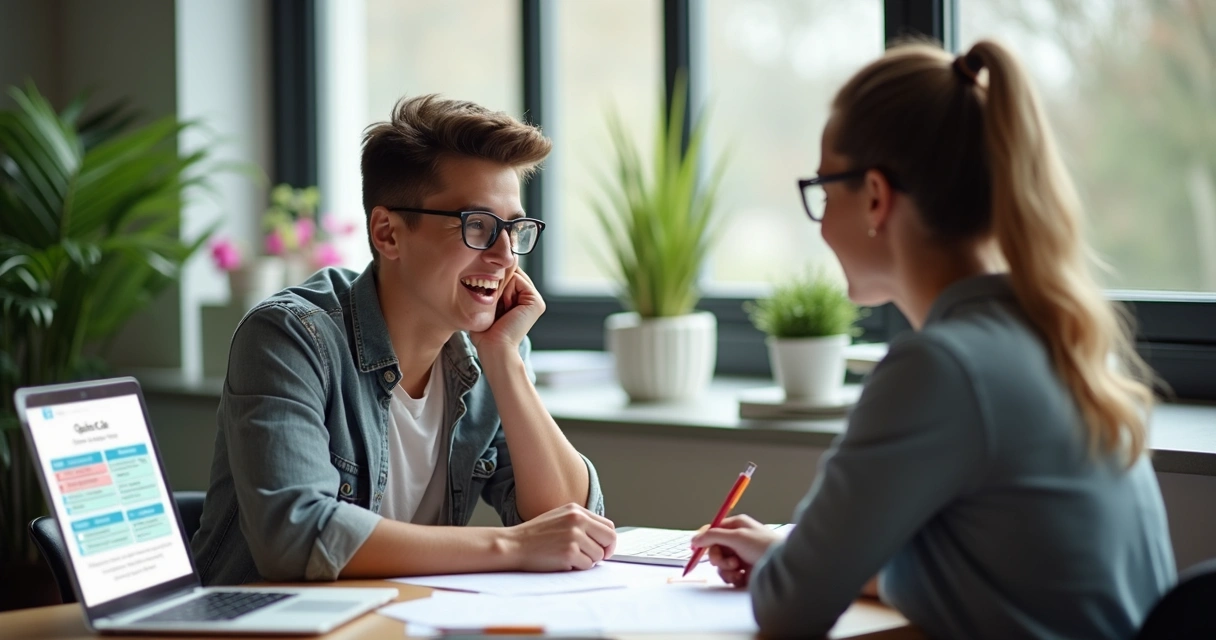 Jovem recebendo orientação vocacional de um orientador