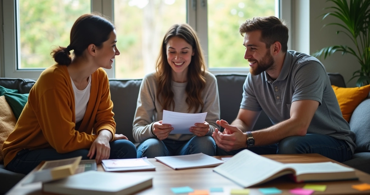 Estudante discutindo opções de carreira com família na sala