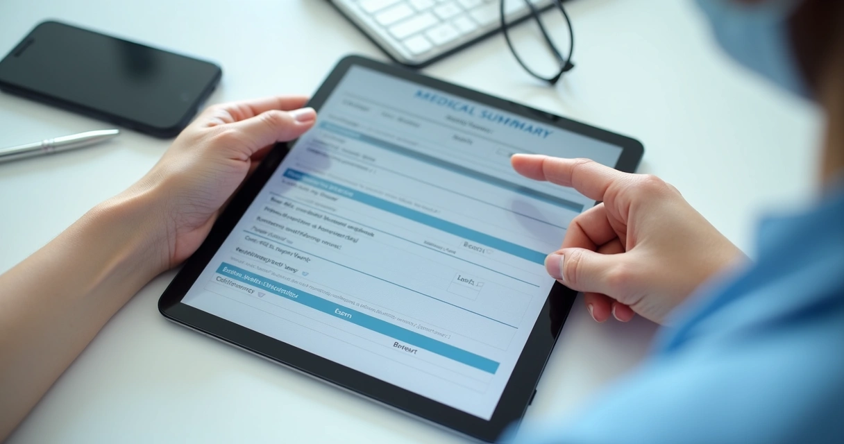 Resumo de orientações médicas em tela digital