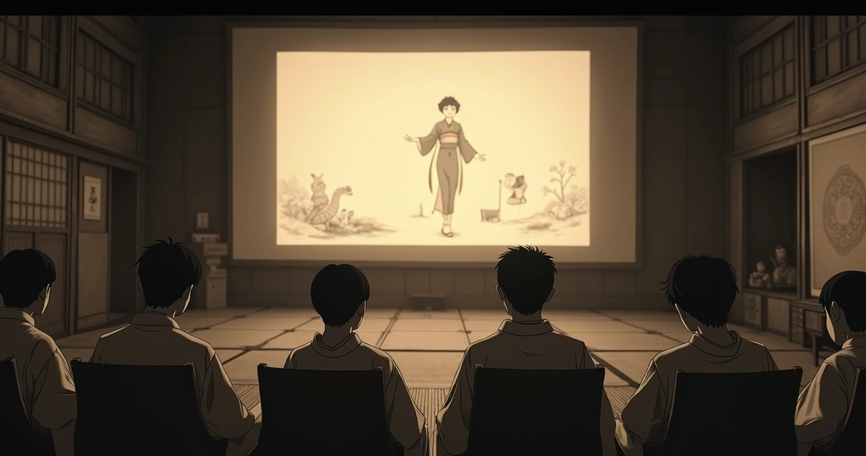 Cena clássica de animação japonesa dos anos 1910 