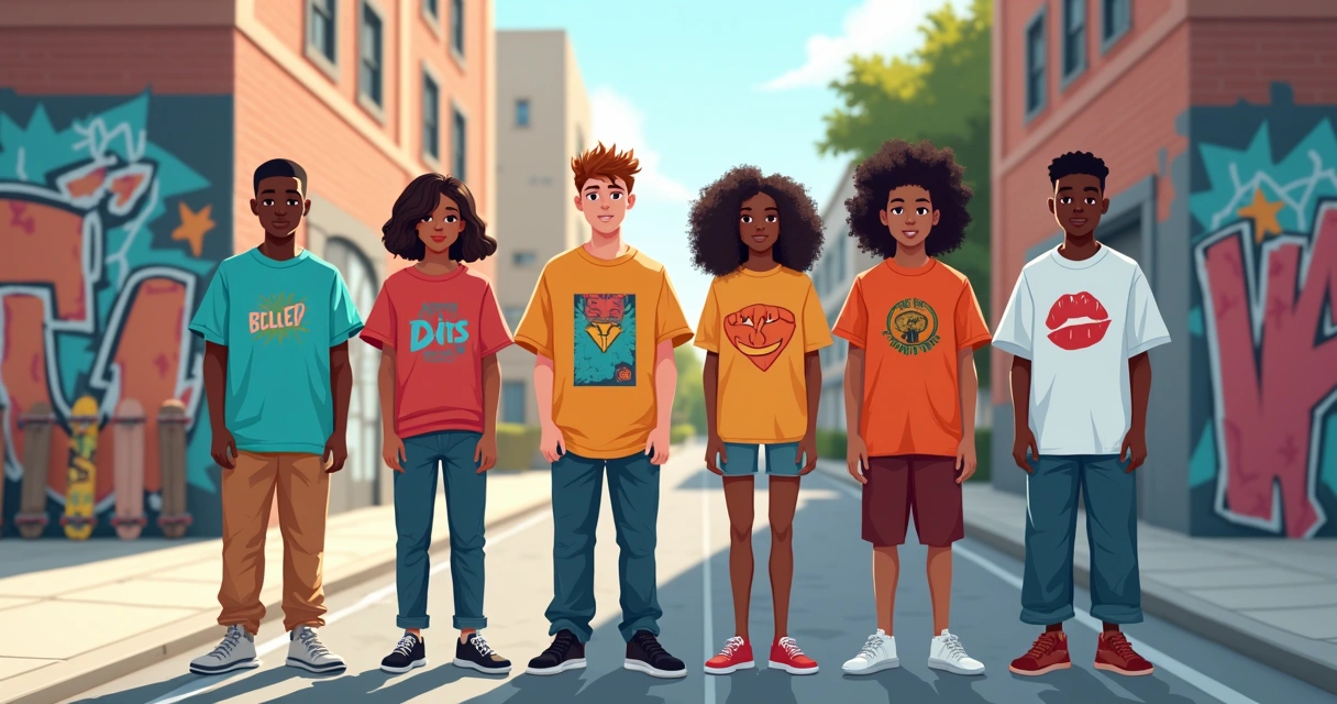 Jovens vestindo camiseta oversized em rua urbana