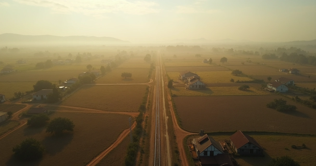 Vista aérea antiga de Paulínia com campo e fazendas 