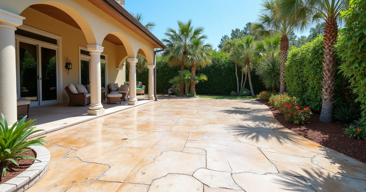Finished concrete patio in Orlando backyard