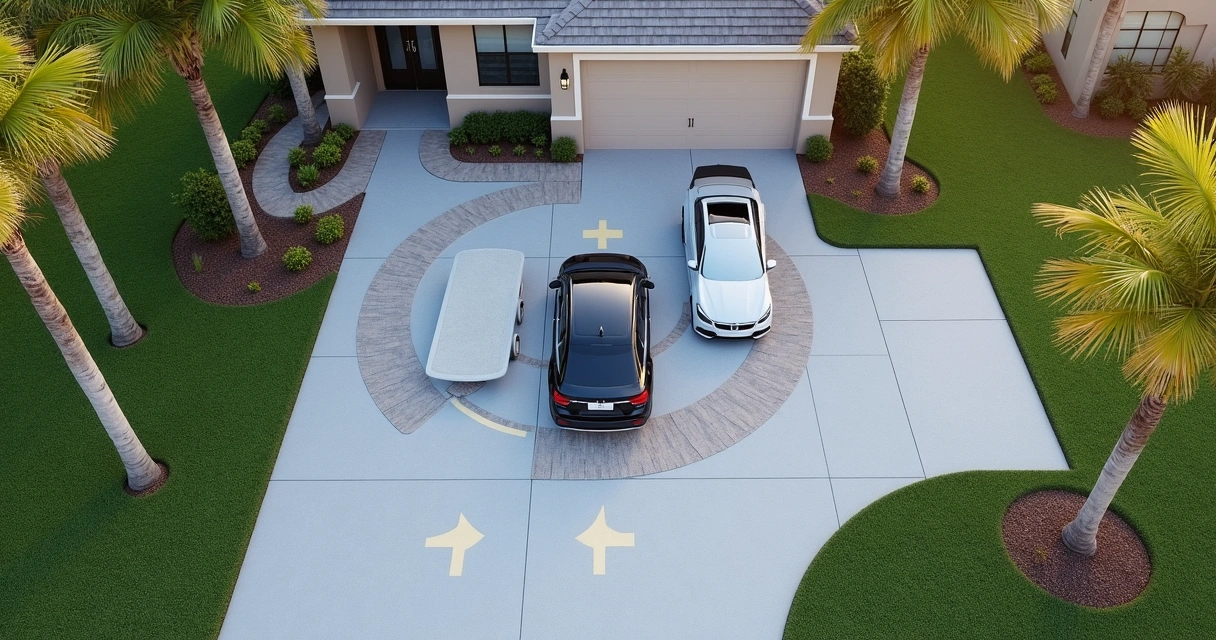 Overhead view of a multi-car Orlando driveway with clear parking layout 