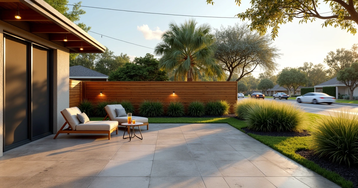 Orlando backyard patio with privacy wall and plants softening traffic noise 