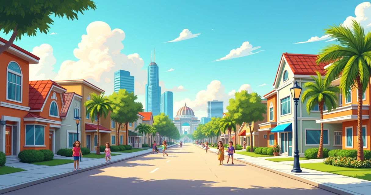 Orlando skyline with tourist attractions and residential areas 