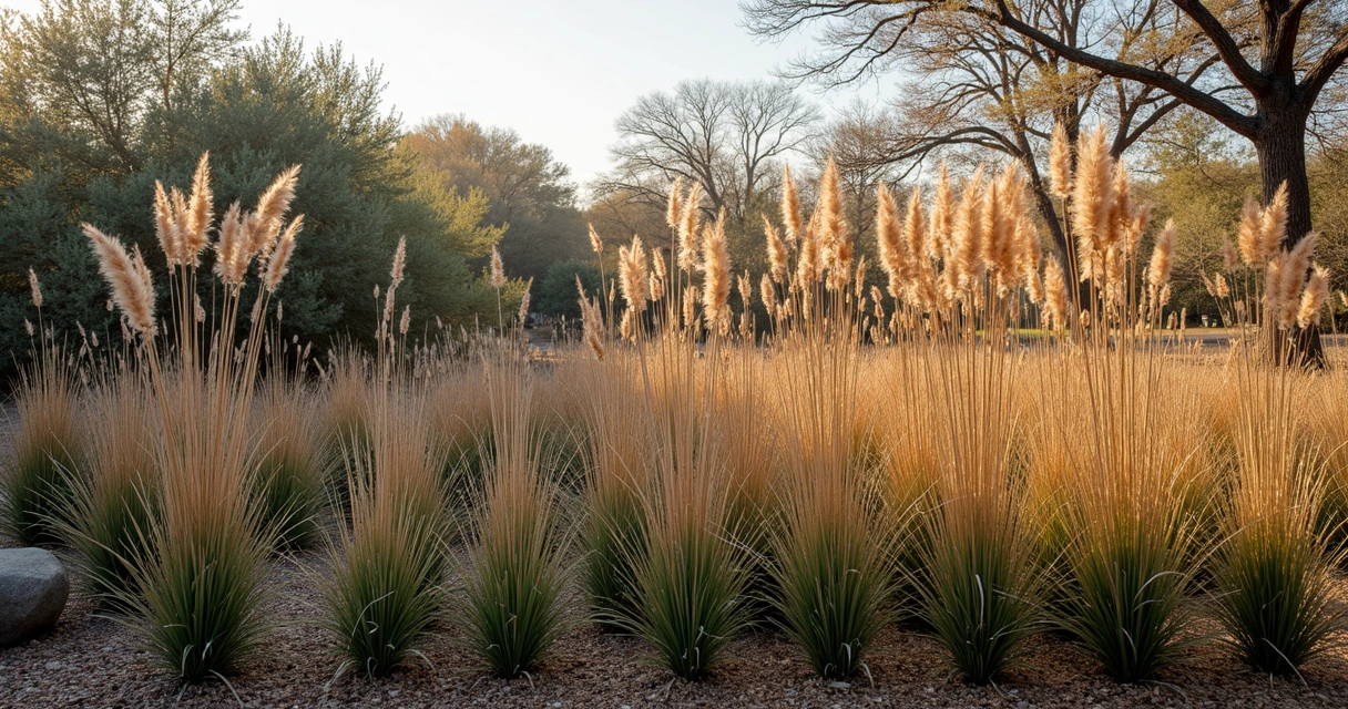 Brown ornamental grasses in Austin winter landscaping