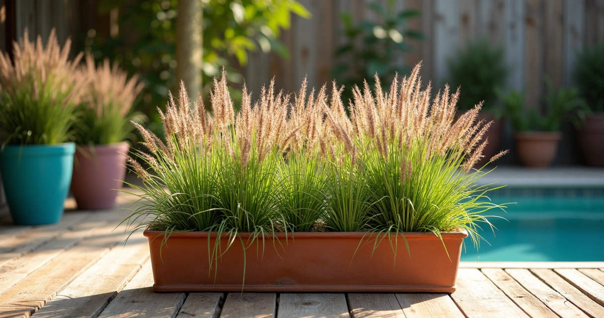 Patio ornamental grasses in pots 