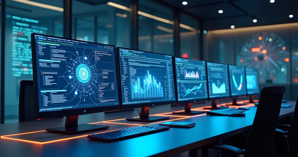 Varias telas conectadas mostrando tarefas e fluxos em andamento 