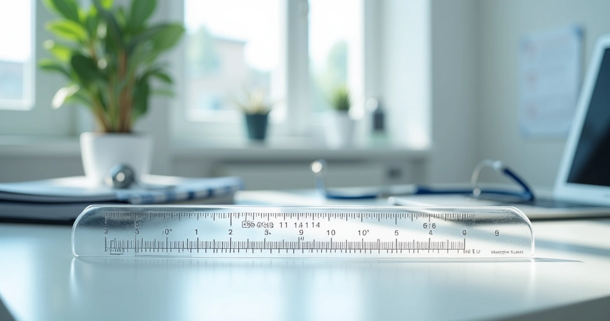 Orquidômetro em destaque medindo volume testicular com fundo clínico limpo e profissional 