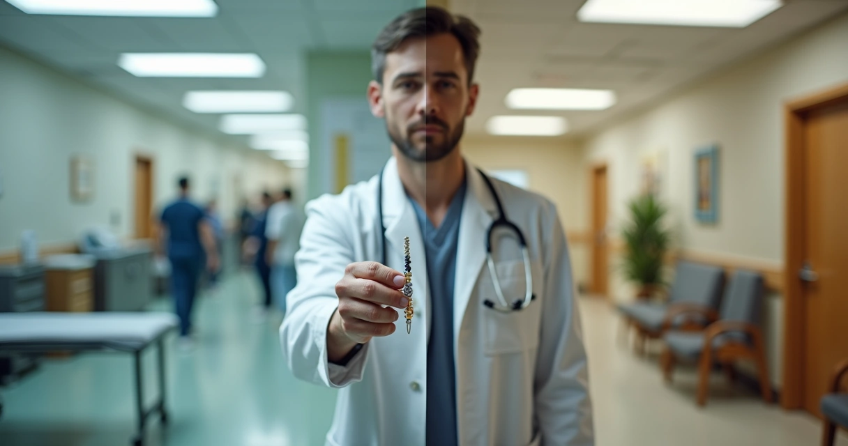 Médico mostrando orquidômetro em consulta em consultório público e privado lado a lado 