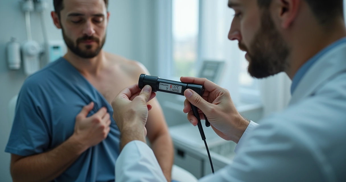 Orquidômetro sendo utilizado em exame clínico de saúde reprodutiva 