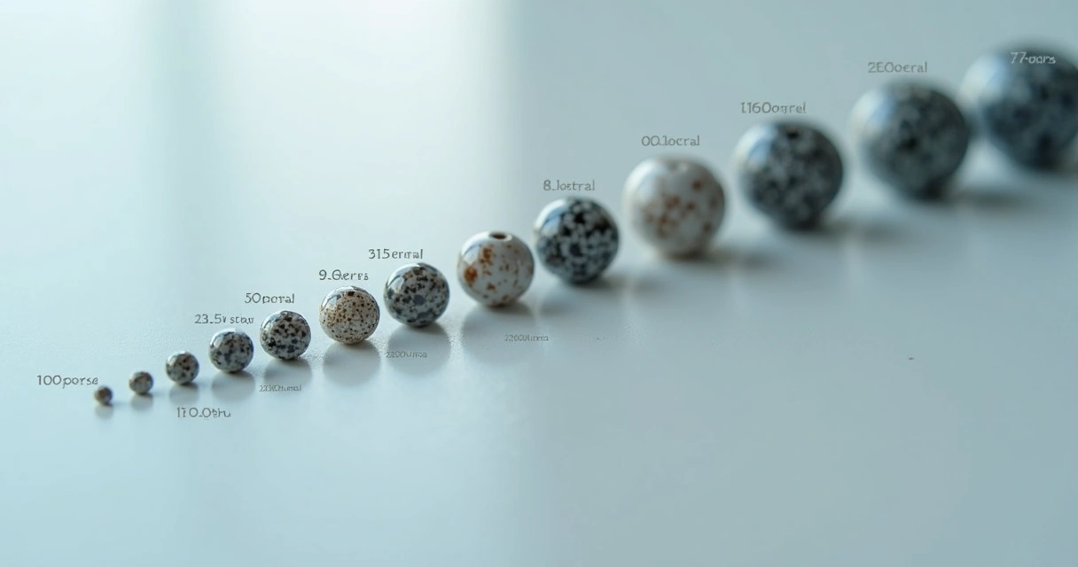 Detalhe de orquidômetro com esferas em diferentes tamanhos alinhadas