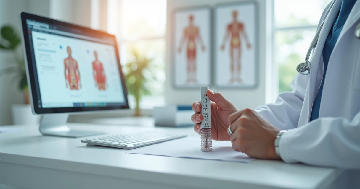 Mão segurando orquidômetro em clínica médica