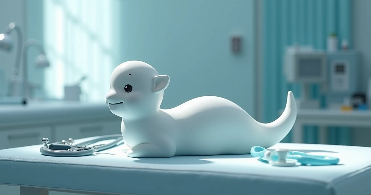 Orquidômetro sobre mesa de exame médica com instrumentos ao redor 