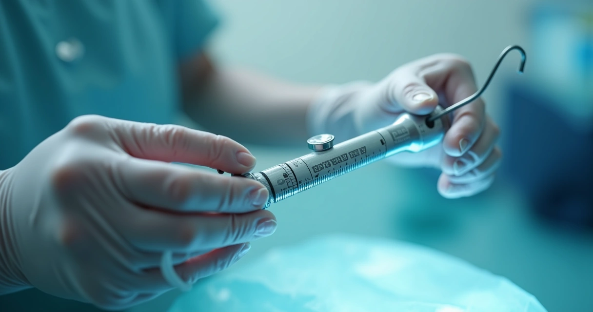 Mão de profissional da saúde segurando orquidômetro de Prader com referência visual dos elos numerados 