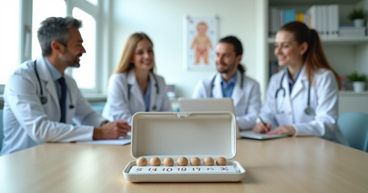 Preceptor entregando orquidômetro de Prader em estojo organizado para residentes de pediatria 