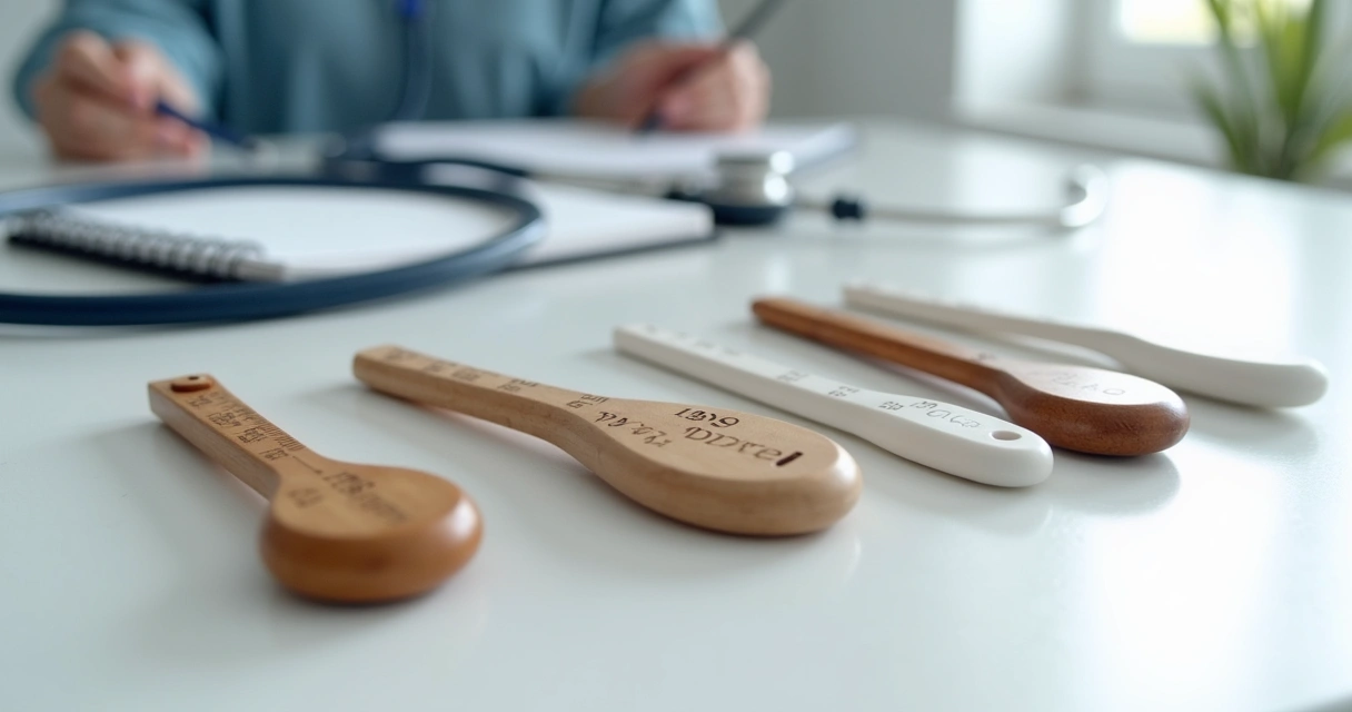 Diferentes modelos de orquidômetro de Prader em uma mesa de consultório 