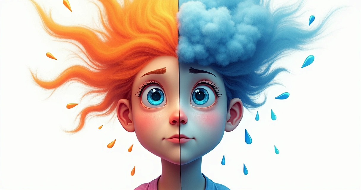 Ilustração de oscilações de humor entre mania e depressão