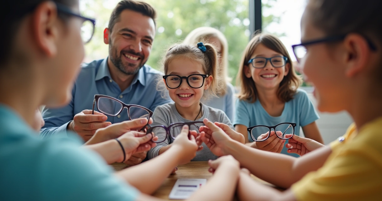 Equipe de ótica entregando armações em escola durante ação social