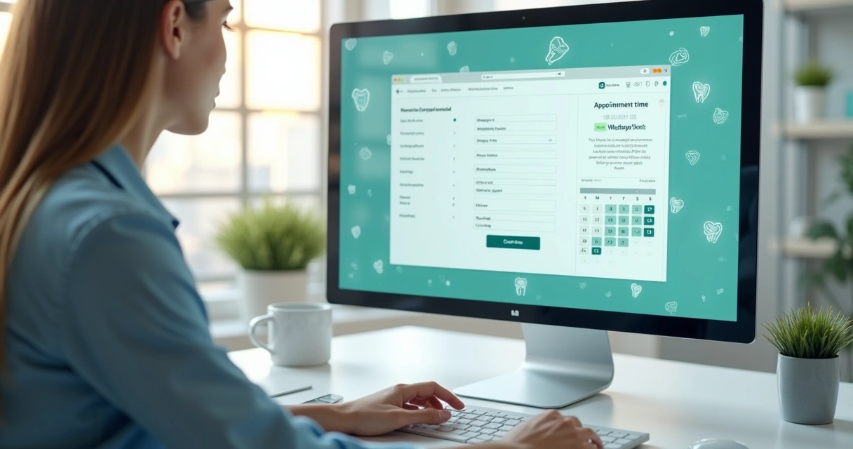 Gestor ajustando campos de formulário digital com agenda de consultas odontológicas ao fundo 