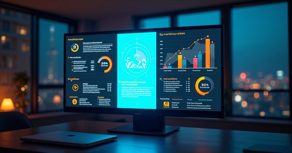 Dashboard digital exibindo funil de conversão e desempenho de landing pages 