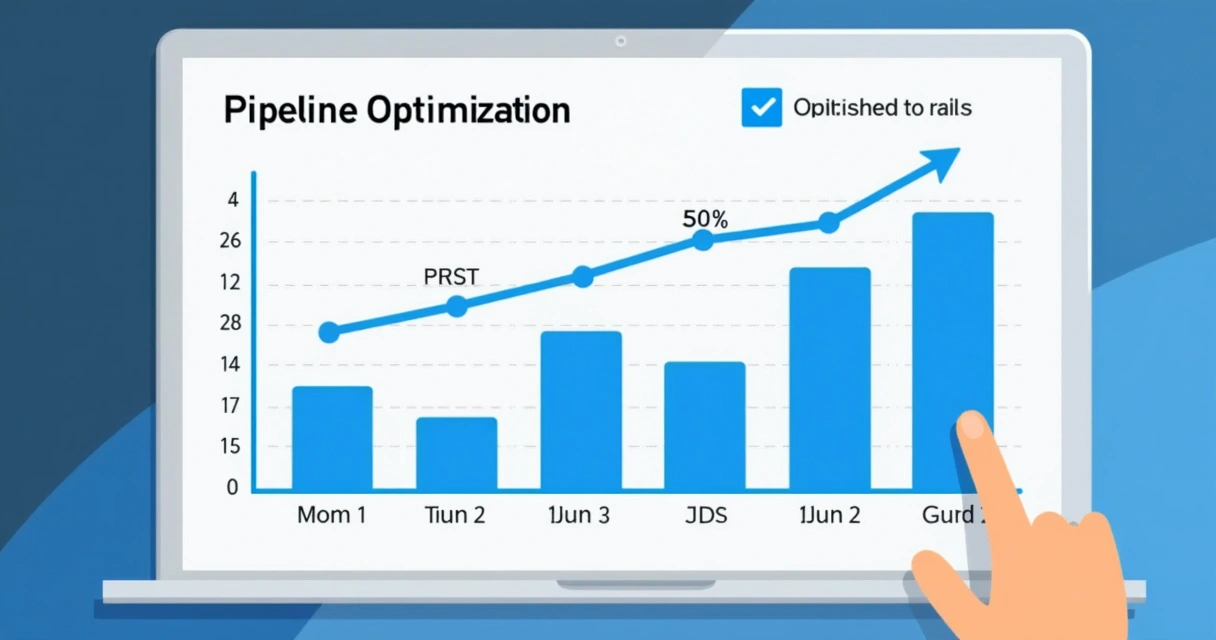Painel mostrando otimização de etapas do pipeline com gráficos de barras azuis 