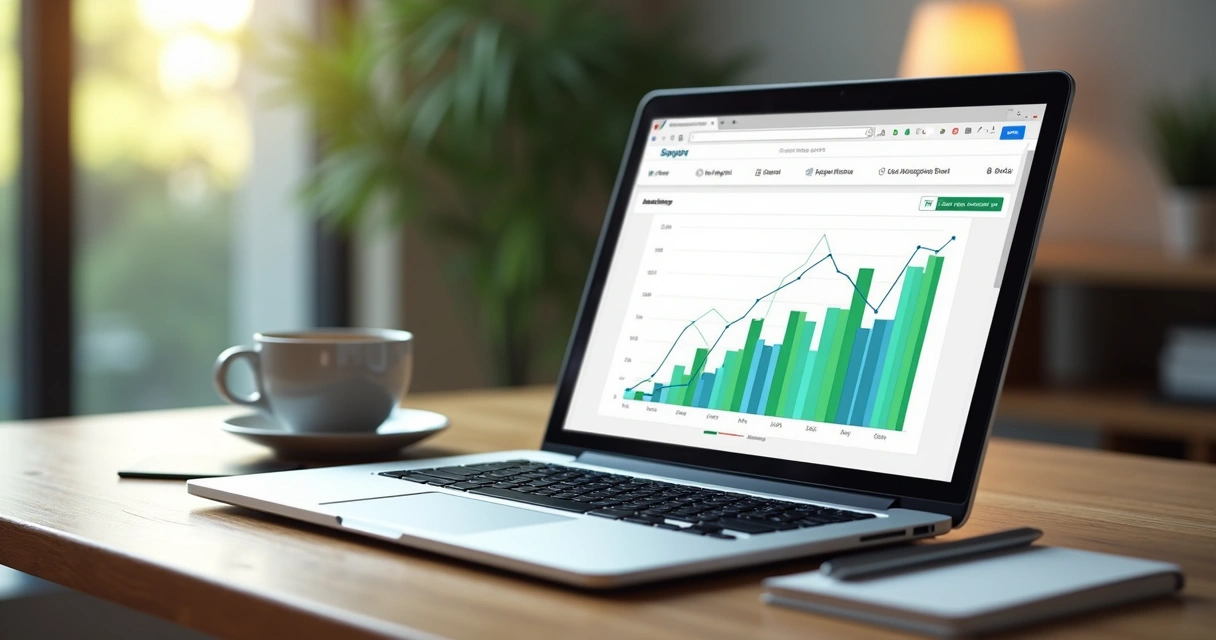 Tela de notebook exibindo gráfico de acessos de site 