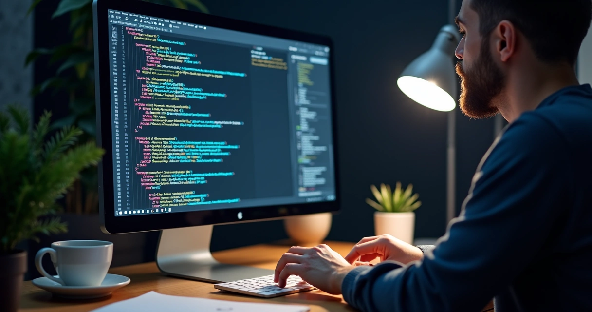 Tela de computador com códigos de otimização técnica abertos 