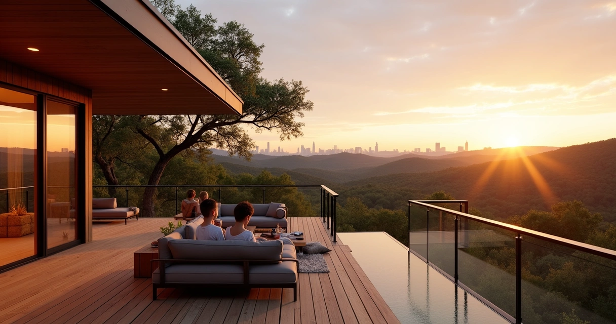 Modern deck with sunset view in Austin 