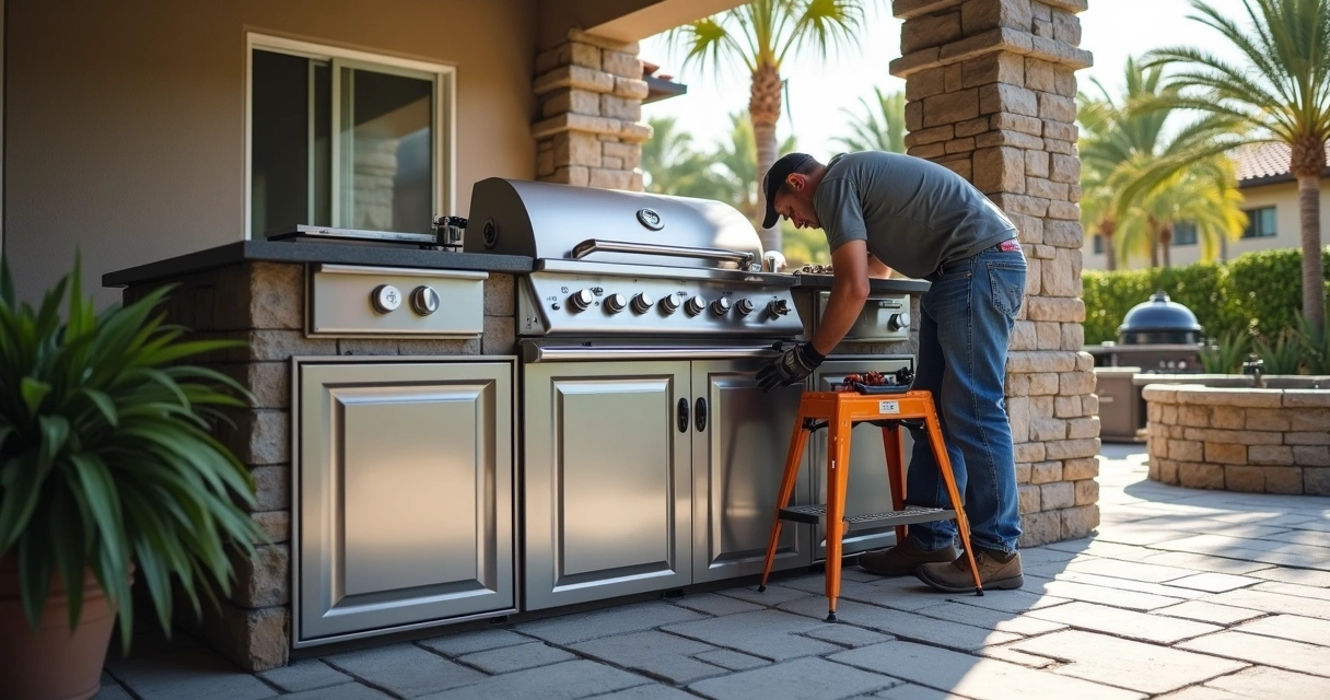 Outdoor refrigerator installation on paver patio 