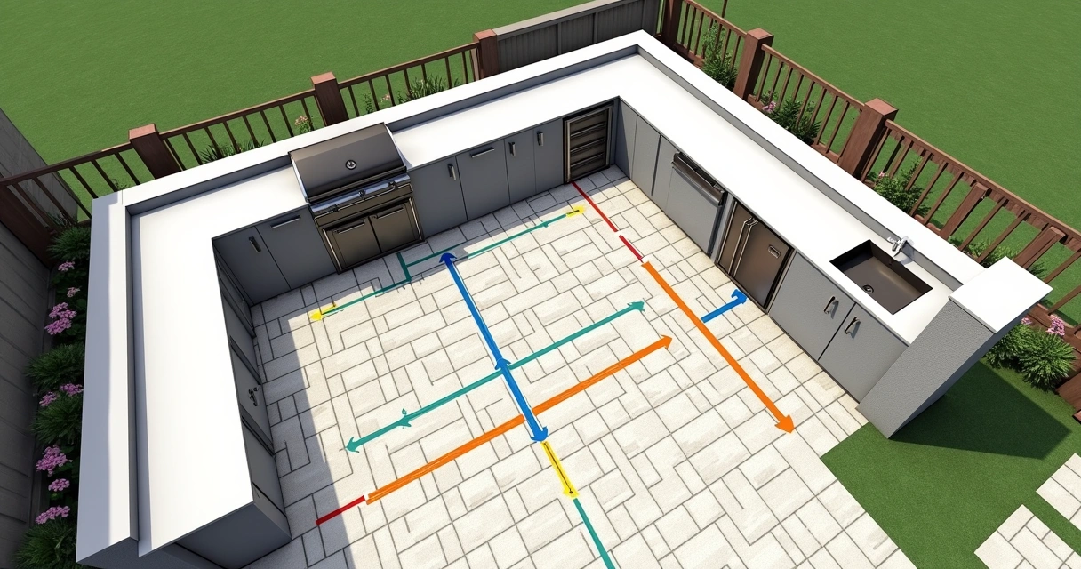 Blueprint sketch of an outdoor kitchen with layout and appliances 