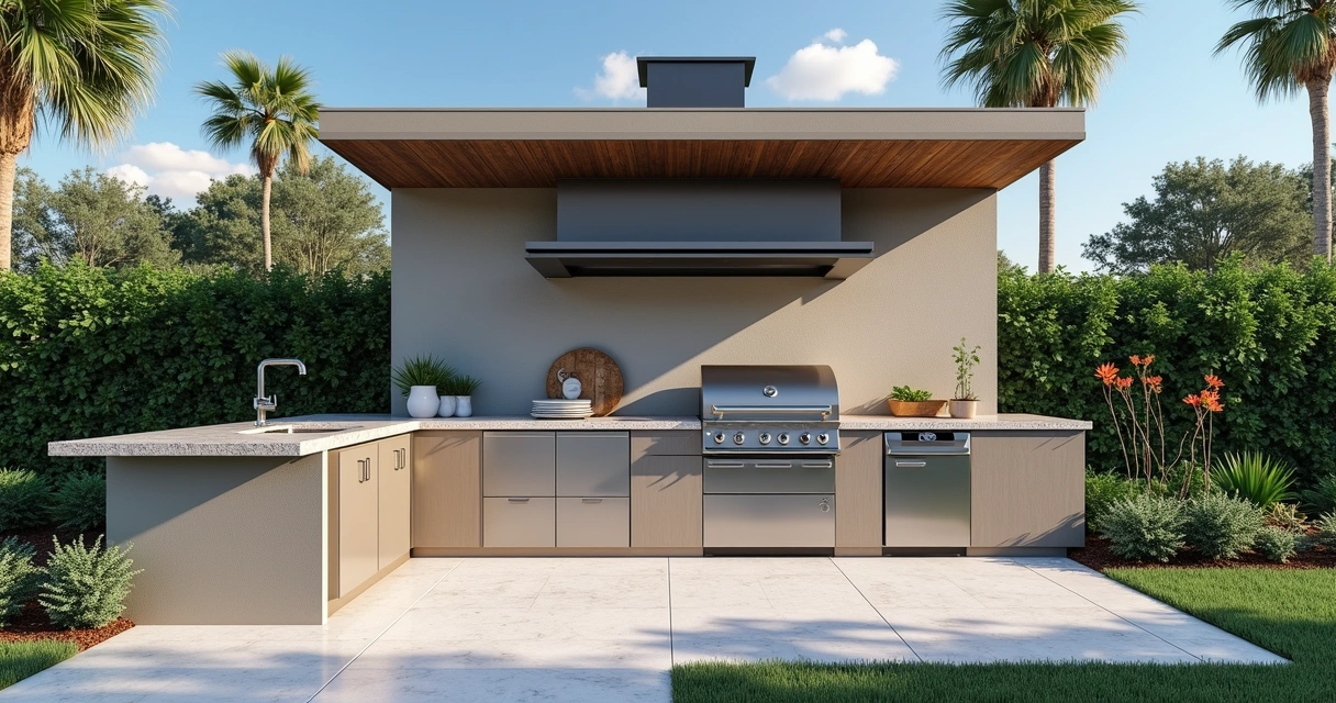 Modern outdoor kitchen setup in a sunny Florida backyard 