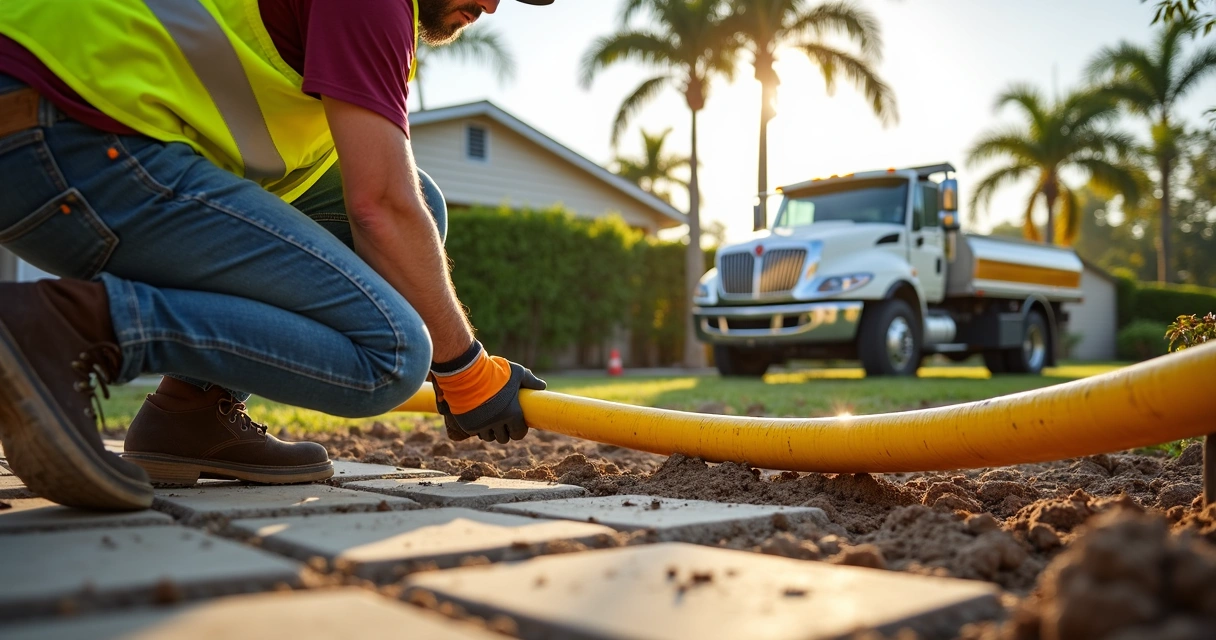 Contractor installing gas pipe for Florida outdoor kitchen 