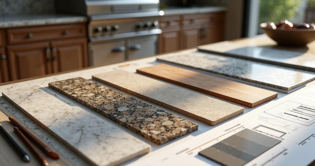 Selection of luxury outdoor kitchen materials and finishes 