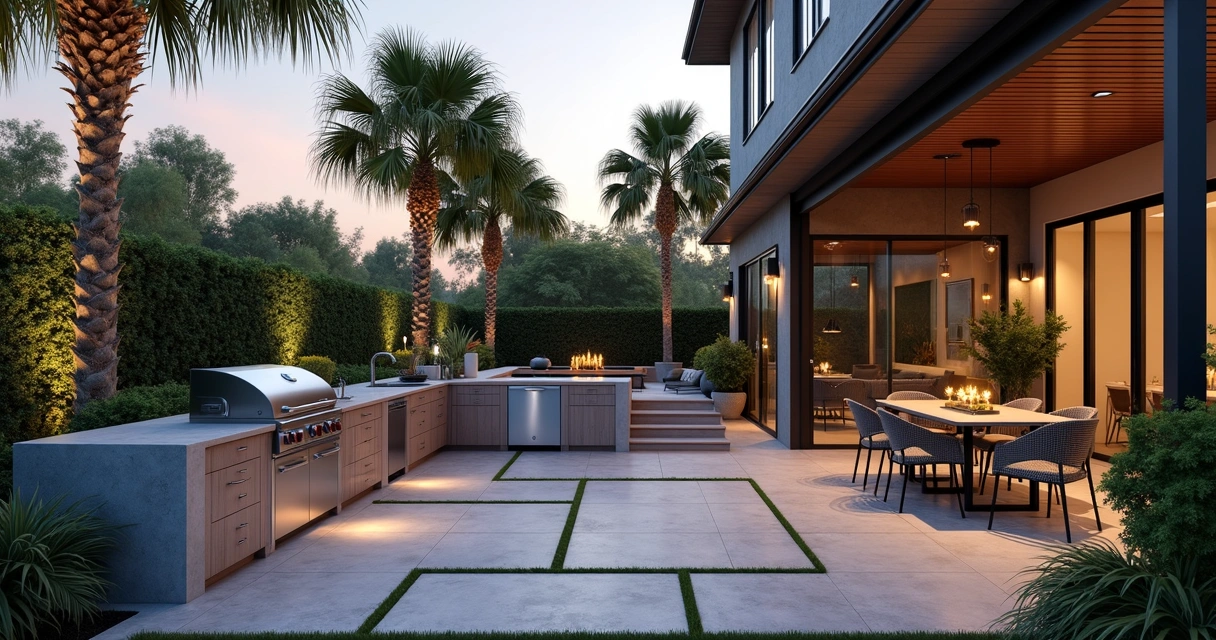 Modern outdoor kitchen on a Florida backyard patio 