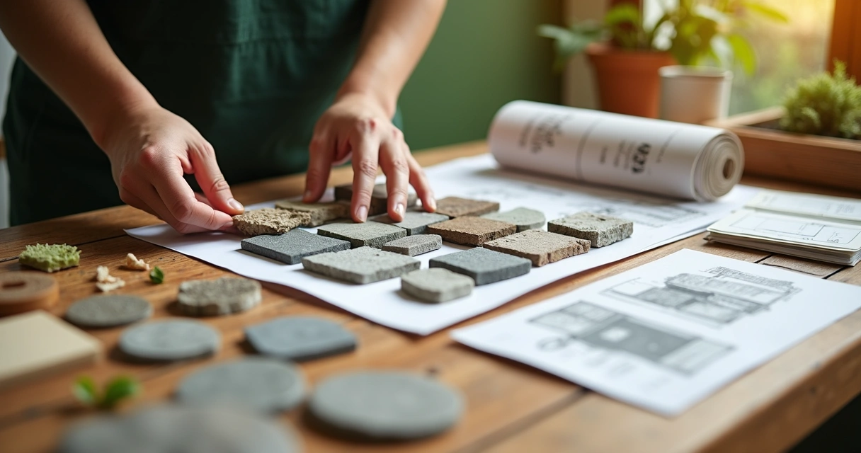 Selecting outdoor materials and plants on a table 