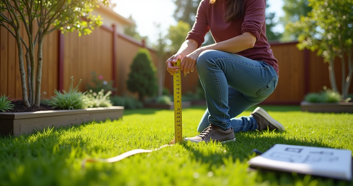 Person measuring backyard with tape measure