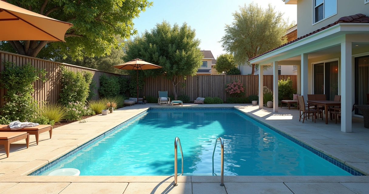 Family-friendly backyard pool with fence and accessible patio features