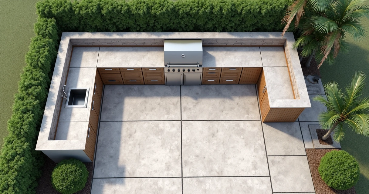Layout with storage areas in summer kitchen 