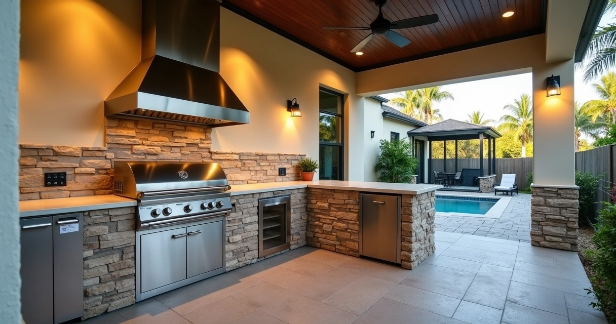 Modern Orlando summer kitchen with outdoor electrical panel and GFCI outlets 