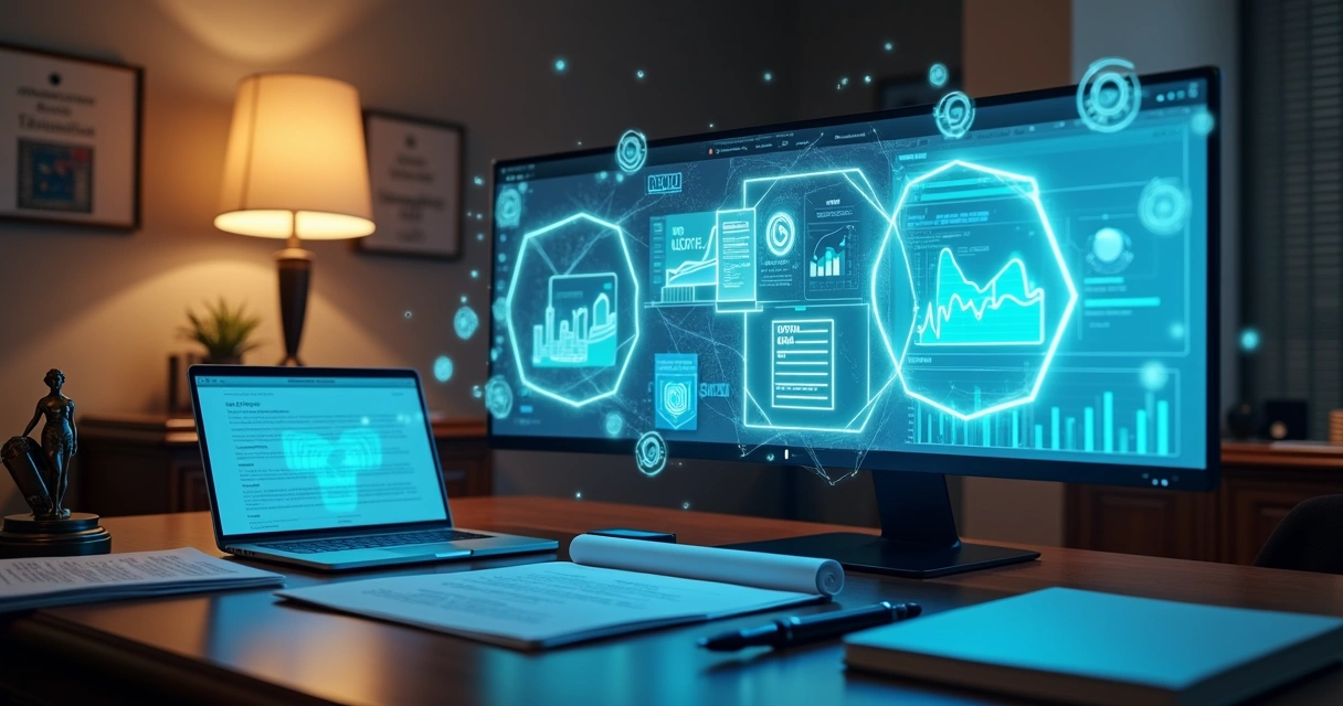 Law documents and digital workflow connecting law office to outsourced business plan team