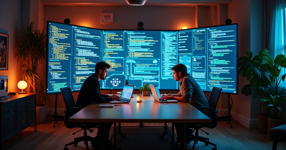 Squad de tecnologia trabalhando conectado em laptops