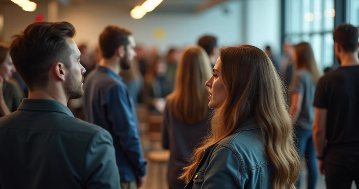 Blurred crowd with highlighted emotional expressions in a shared space 