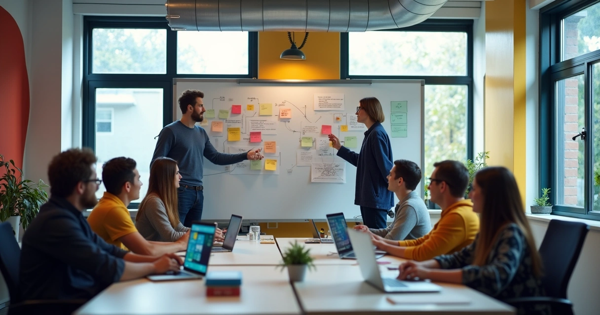 Equipe de desenvolvimento discutindo com um product owner 