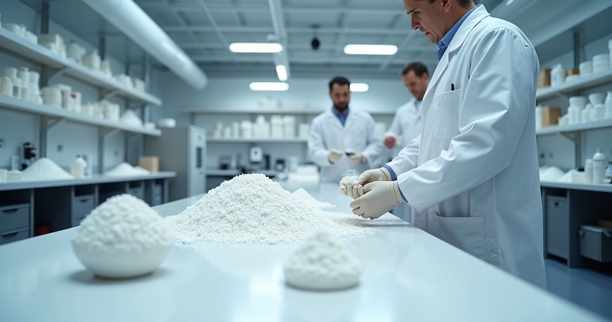 Laboratório de testes com amostras de isopor reciclado e equipamentos de análise 