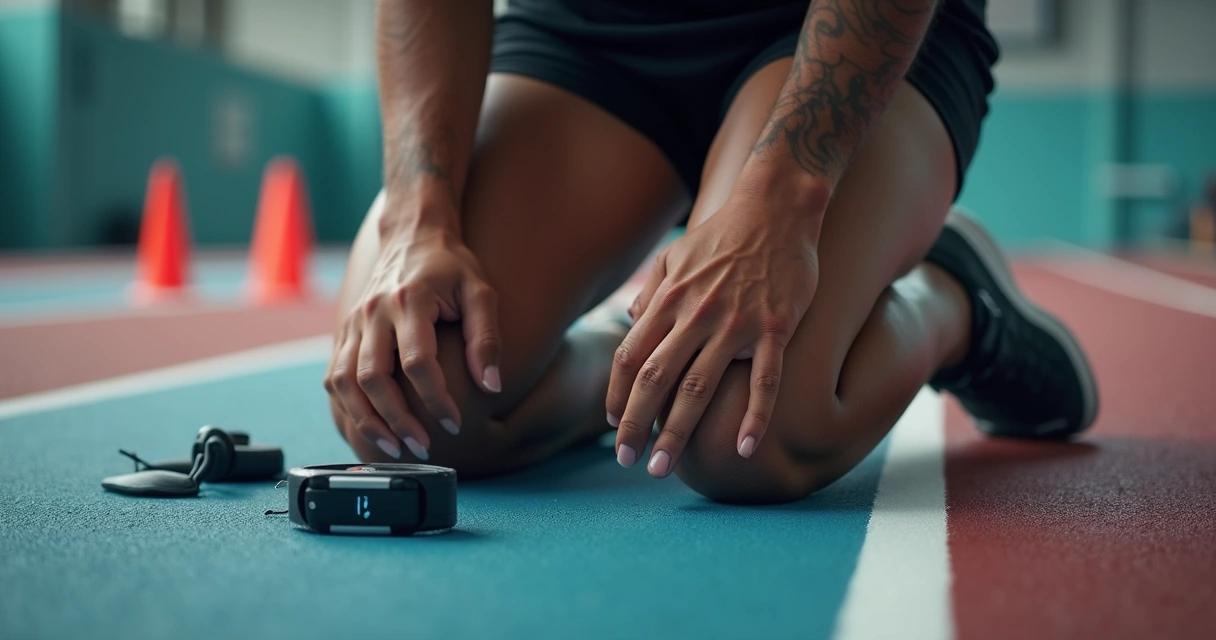 Close view of timer and athlete counting paced breaths 