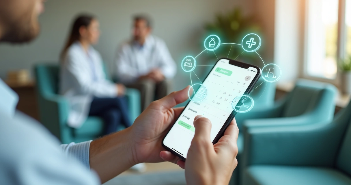 Paciente agendando consulta médica em aplicativo de celular 
