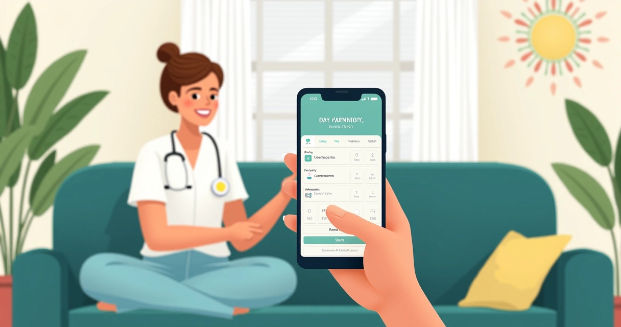 Paciente agenda consulta médica no celular sentado em casa
