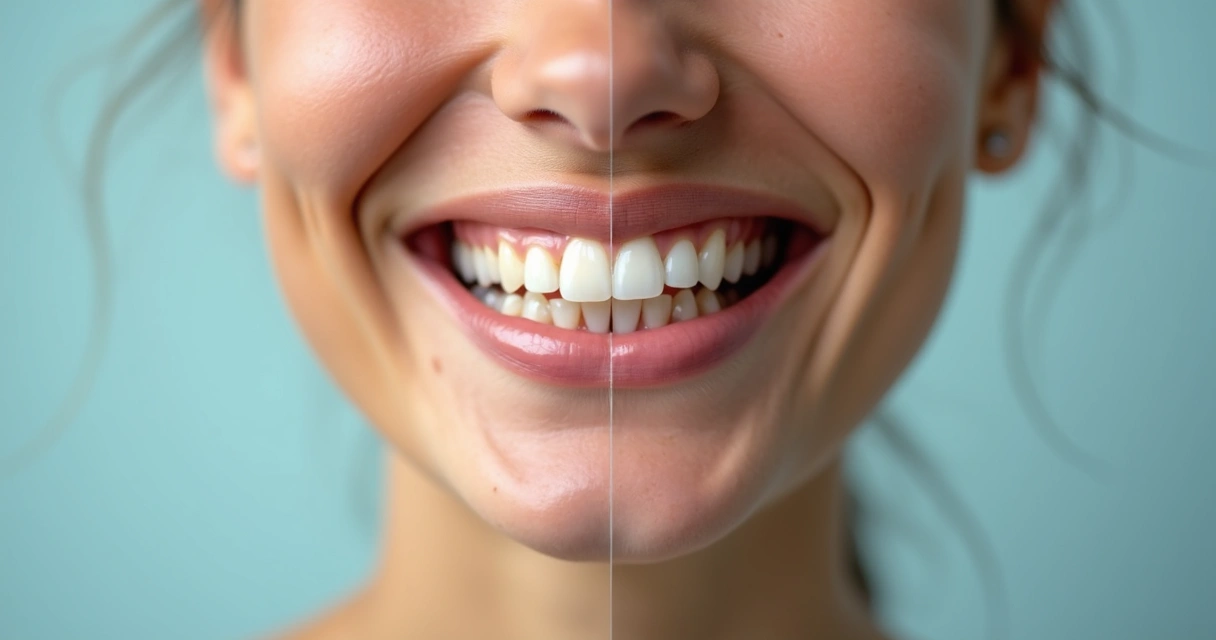 Comparação de sorriso antes e depois de um procedimento dental
